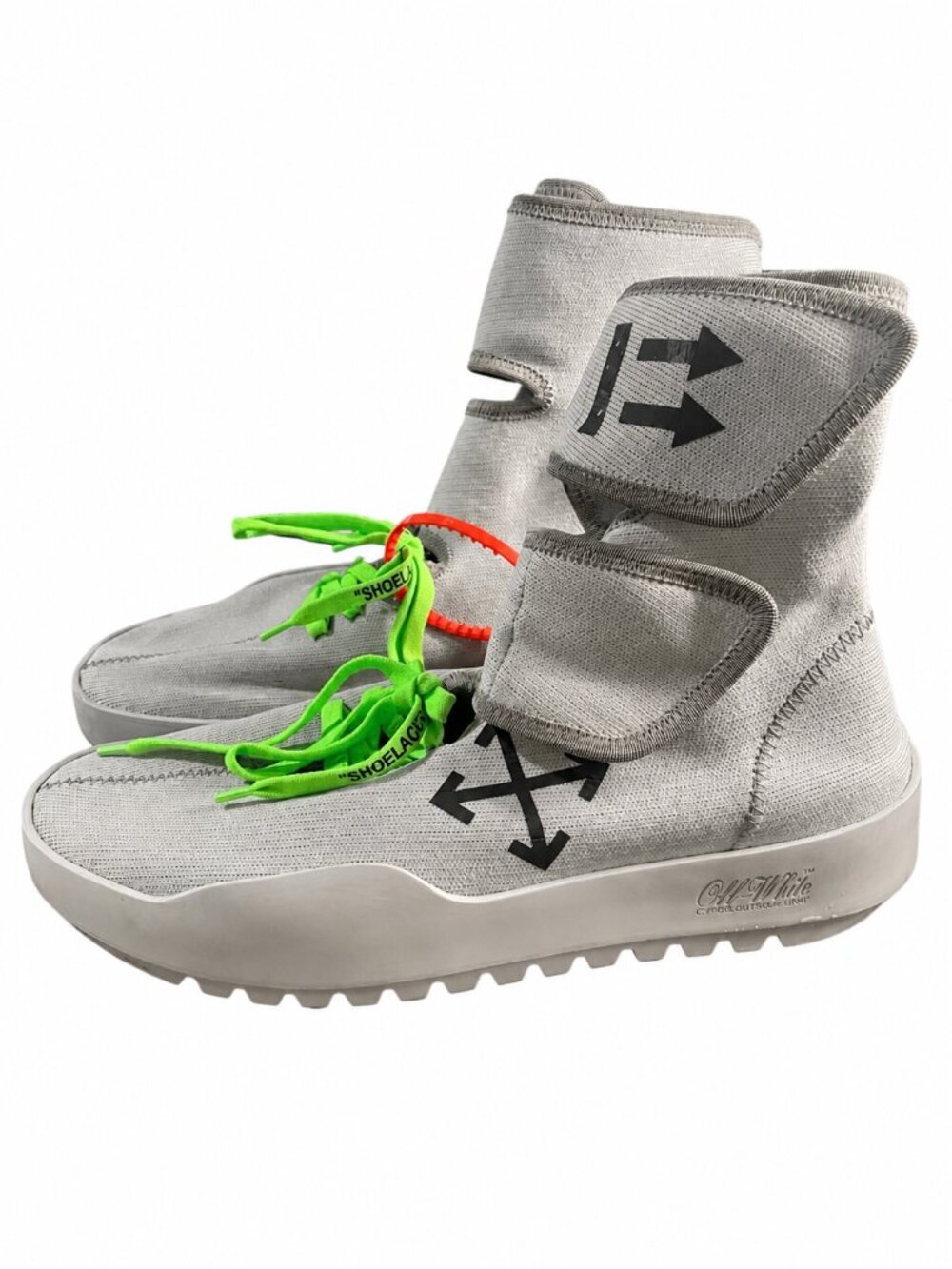 Off-White Moto Wrap Sneaker Gray Neon Green Knit High Top Shoes Men’s Size 10